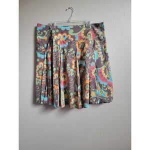 New York & Company Women's Retro Brown Floral Pleated Skirt Multi-Color Boho...